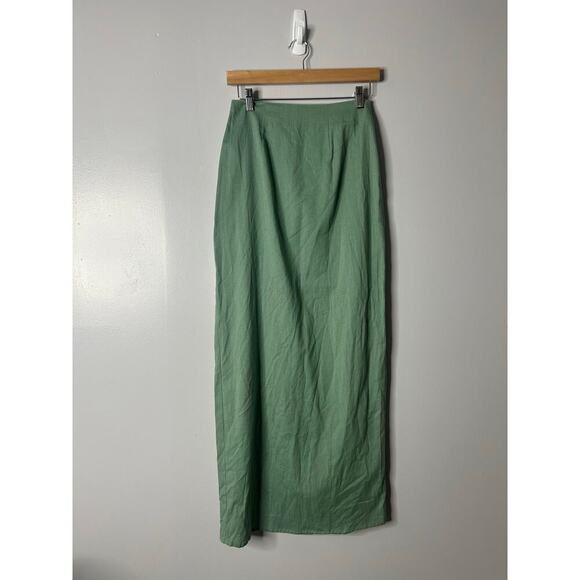 ASOS High Waisted Flax Blend Maxi Skirt High Slit Women’s 4 Green Bodycon Sexy - Picture 10 of 11